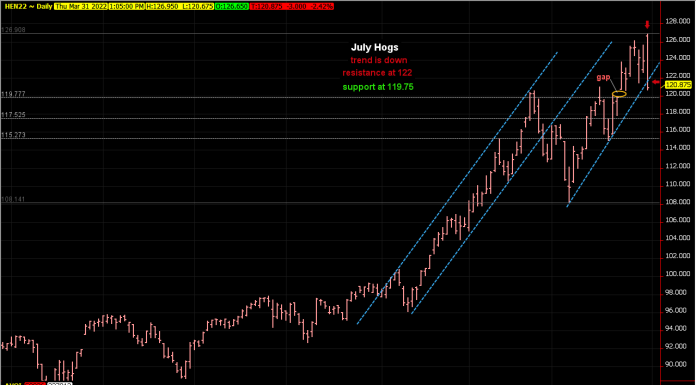 Hogs reversed to the down side
